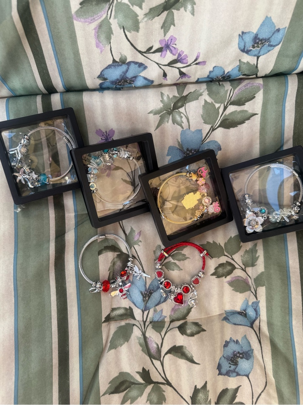 Charm Bangle Bracelet Lot with Red Heart Statement and priced separately